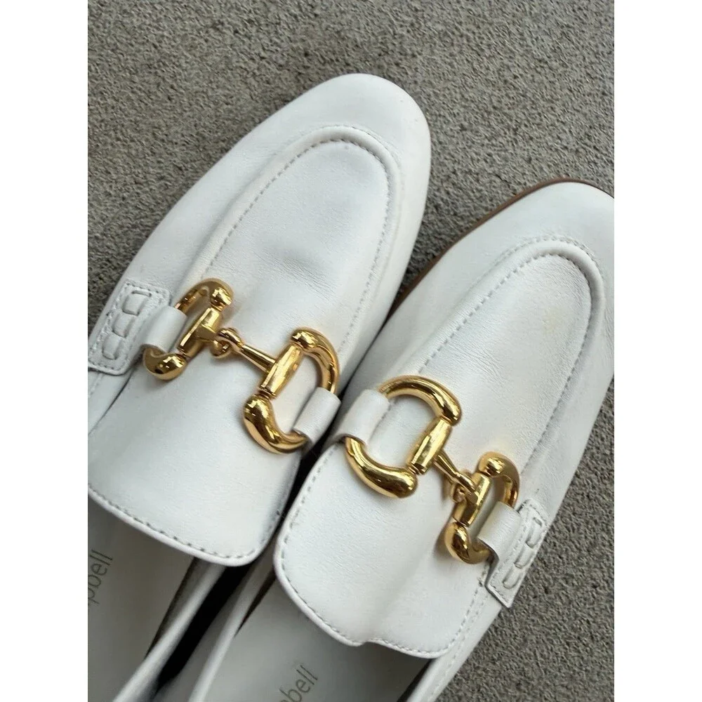 Jeffrey Campbell Horsebit Loafers Shoes White Gold Size 8.5 Women